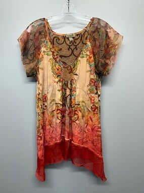 ONE WORLD Paisley Flowy Lightweight Boho Handkerchief Top